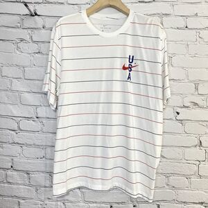 Nike Tee USA Striped Training Shirt White Blue Red Mens Size XXL CK0456-100